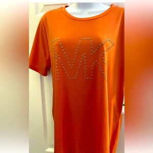 MICHAEL KORS WOMENS T-SHIRT TOP GOLD STUDS MK EMBELLISHMENT.